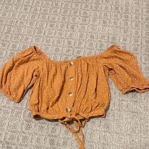 Primark Rust Polka Dot Off-Shoulder Crop Top with Tie